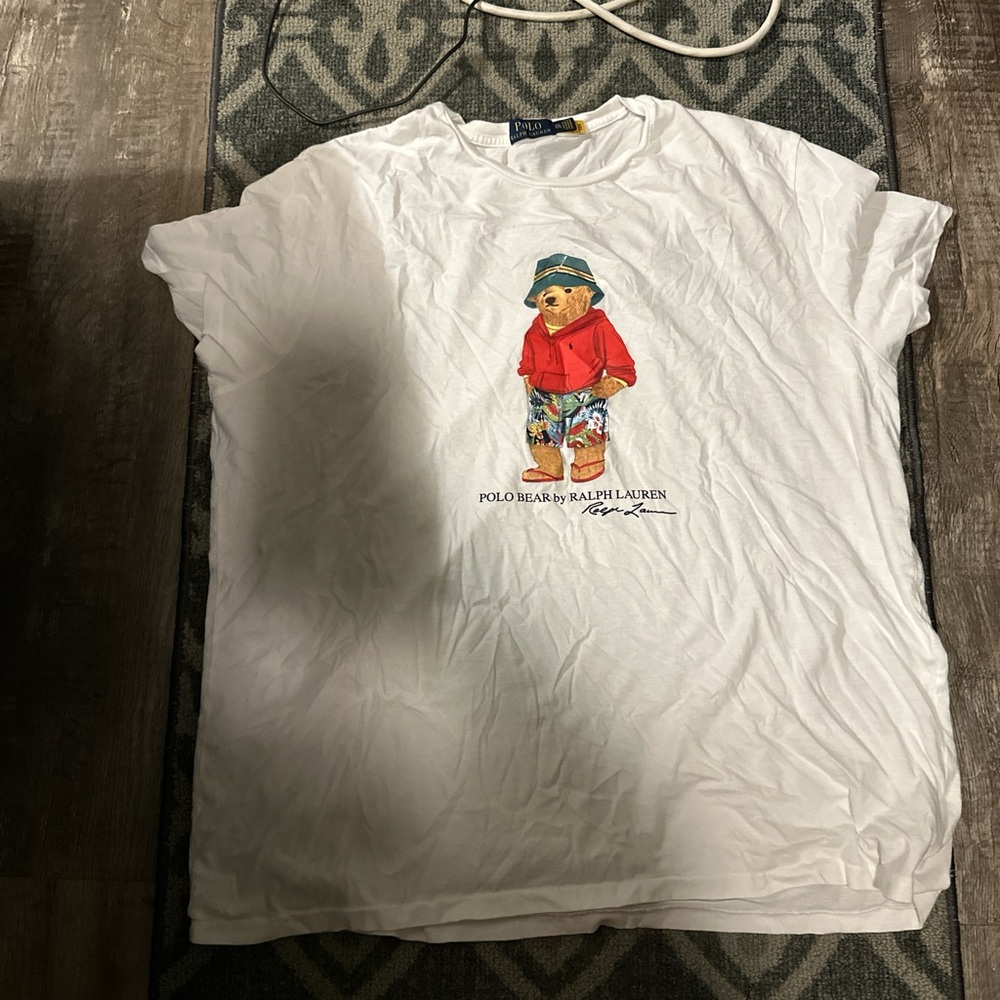Ralph Lauren White Tee with Polo Bear in Red